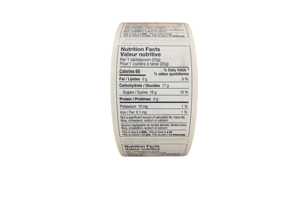 Honey Nutrition Facts Label - Roll of 250